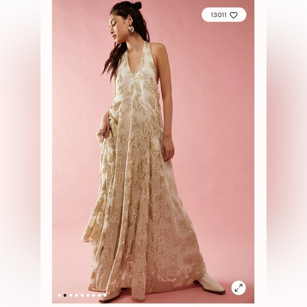 Free People Holding On Convertible Maxi Dress Large gold halter
